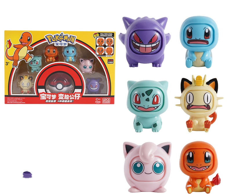 6pcs/set 2 Styles Pocket Monsters Ball Figure Poke-ball 4 Face-changing Toy Face Change Eevee Pika Poke Mon Go Variant Pvc Toy 